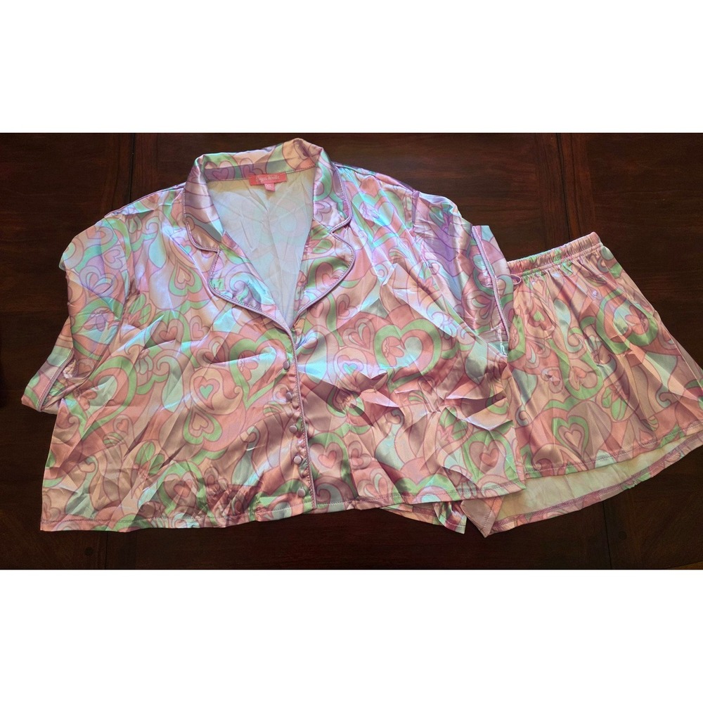 Dolls Kill Sugar Thrillz Shortie Pajama Set Pink Heart Fairycore Whimsical Sz XL